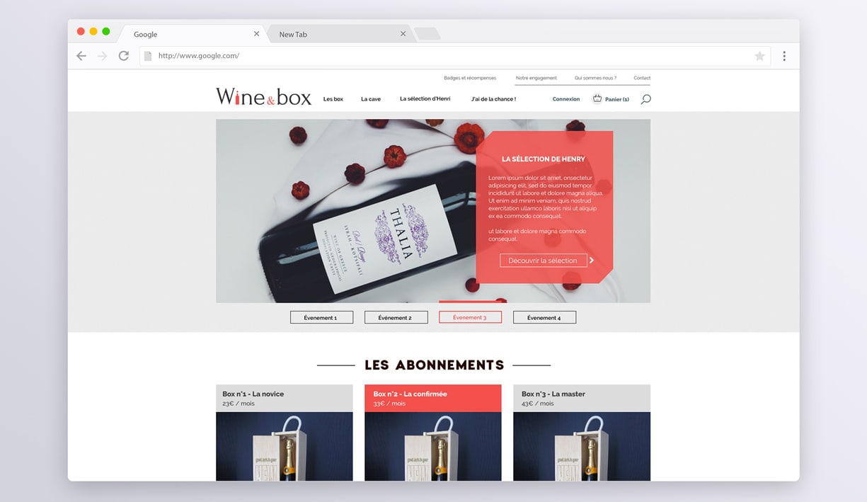 page accueil du site web Wine and box